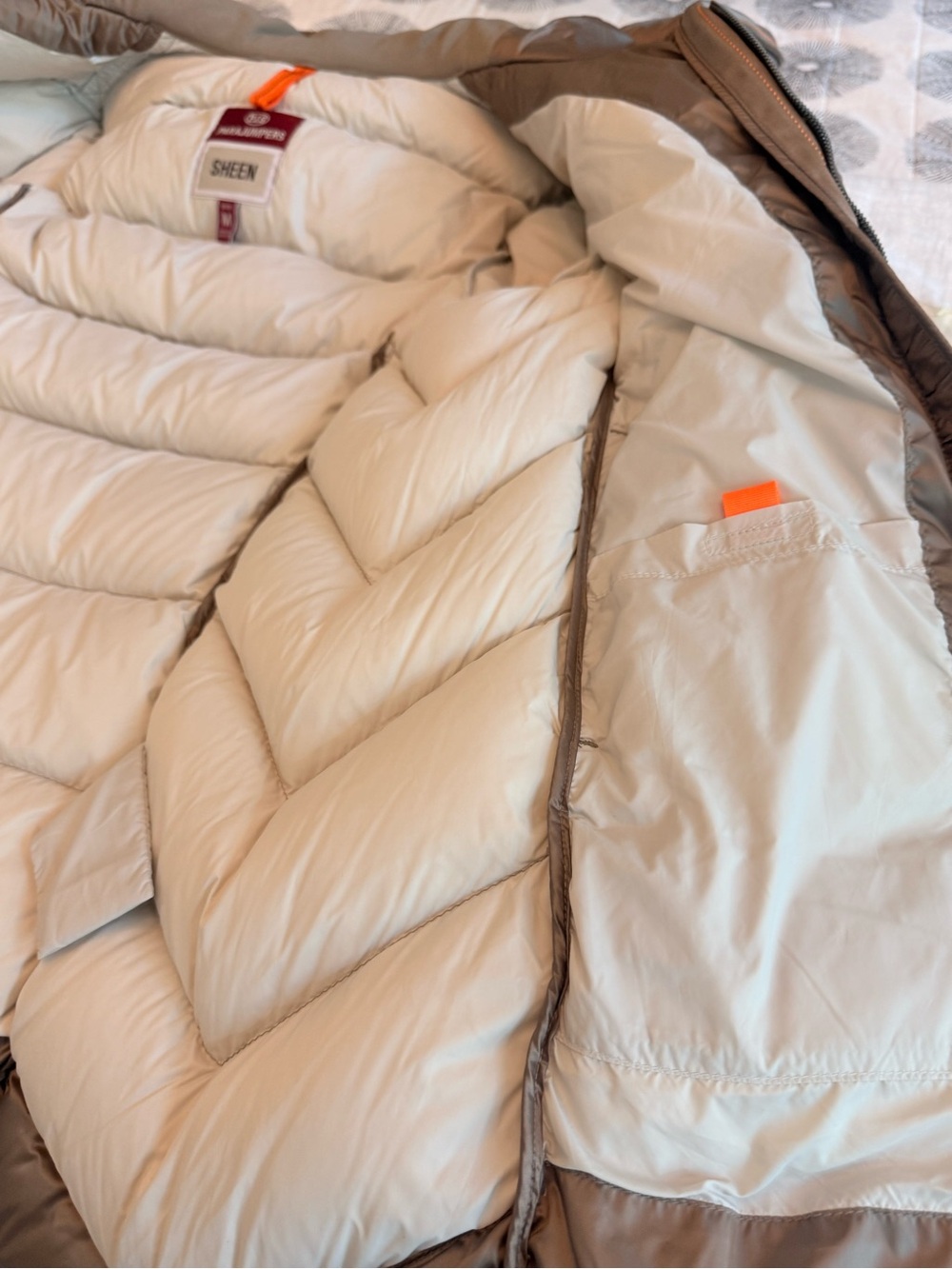 Parajumpers Puffer Hooded Longline Coat in Taupe - Picture 10 of 15